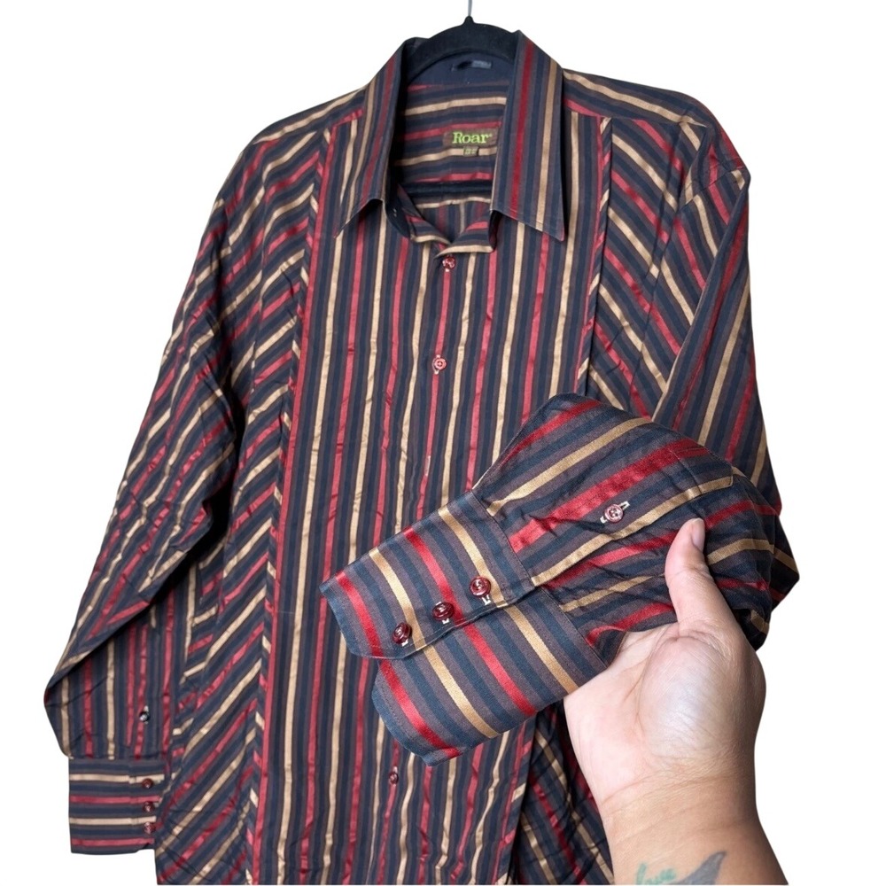 Roar Mens 2XL Striped Button Down Shirt Long Sleeve Cotton Blend Western Rock